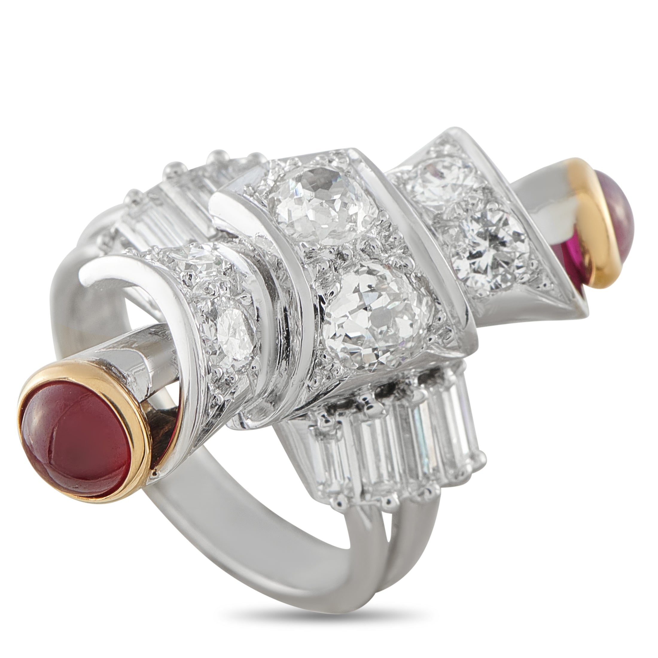 18K White Gold 2.50ct Diamond and Ruby Ring