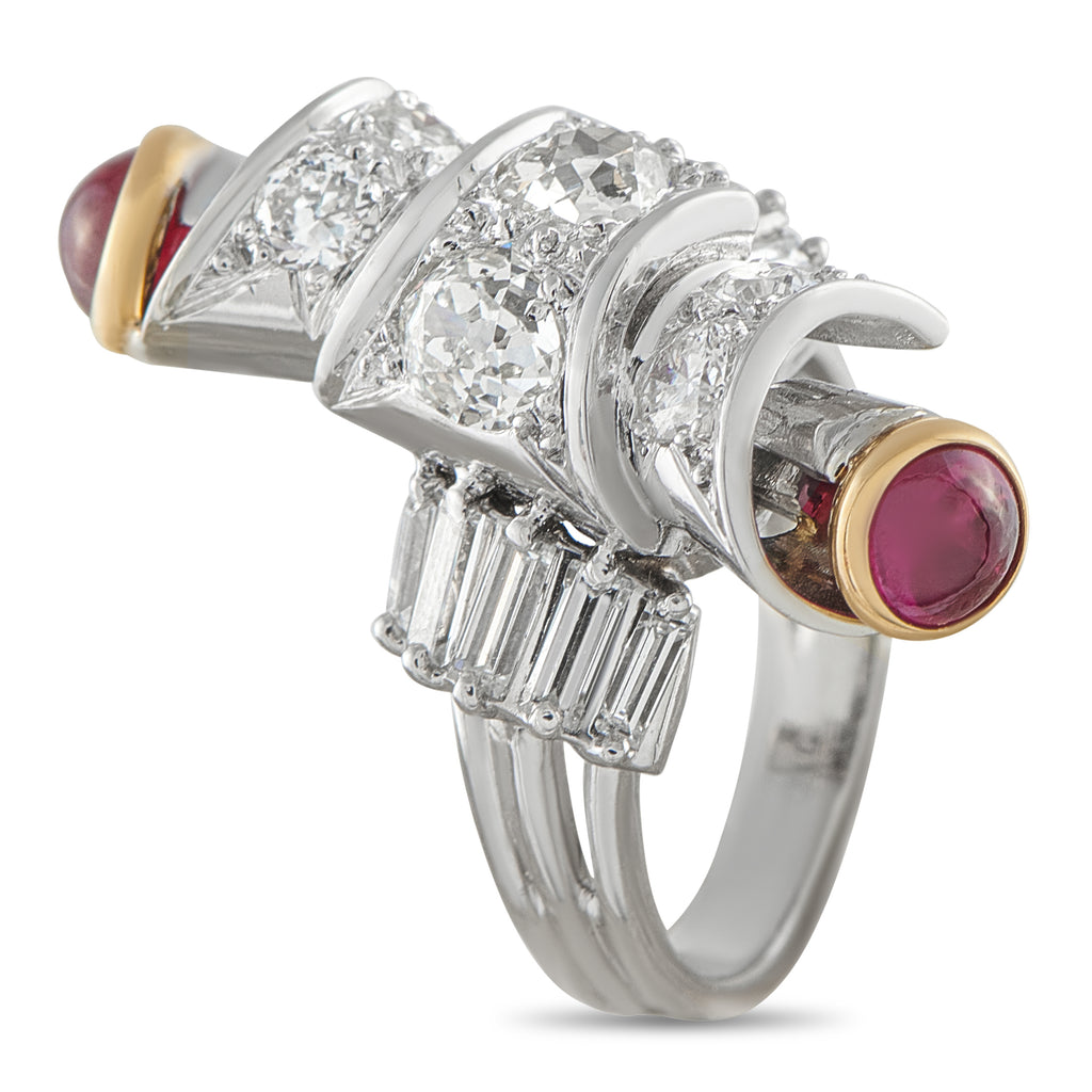 18K White Gold 2.50ct Diamond and Ruby Ring