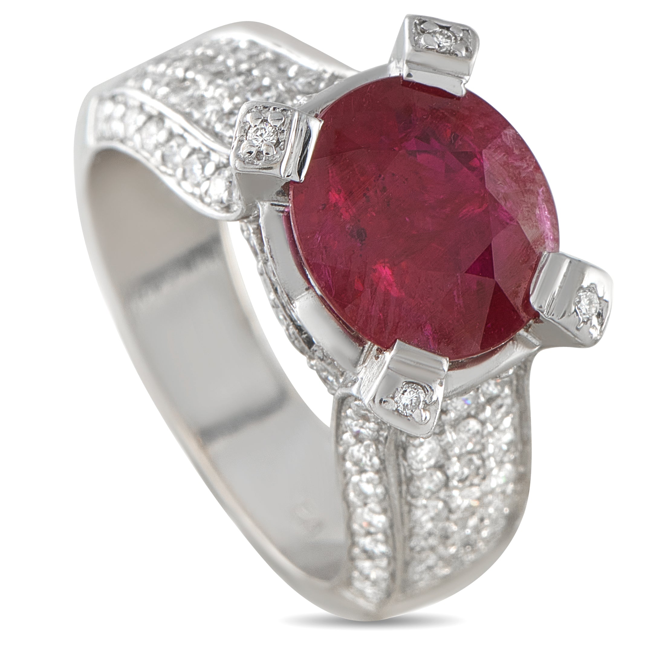 18K White Gold Diamond and Ruby Ring