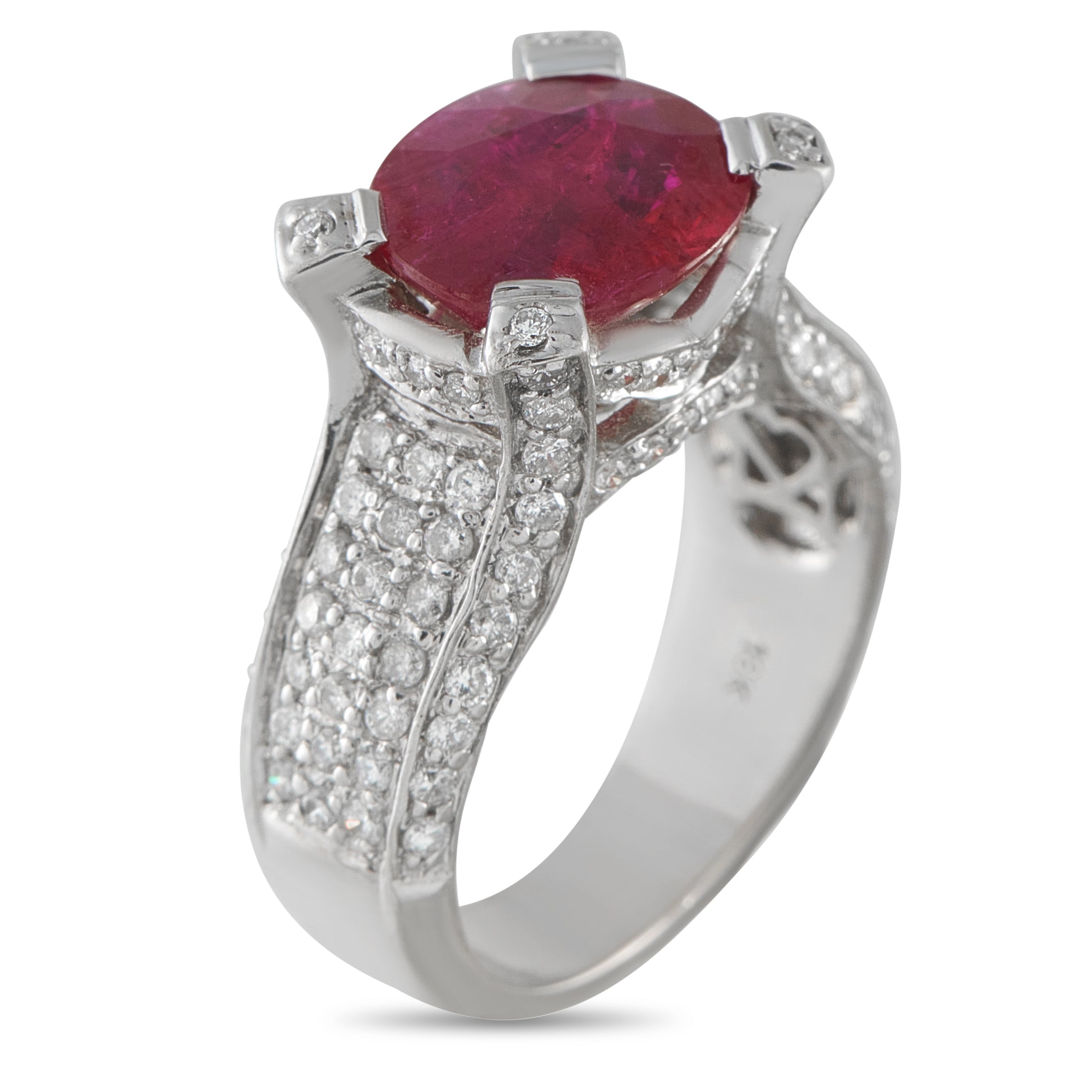 18K White Gold Diamond and Ruby Ring