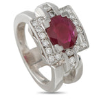 18K White Gold 0.48ct Diamond and Ruby Square Halo Cocktail Ring