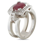 18K White Gold 0.48ct Diamond and Ruby Square Halo Cocktail Ring