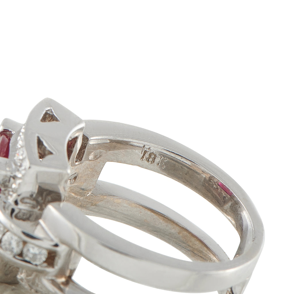 18K White Gold 0.48ct Diamond and Ruby Square Halo Cocktail Ring