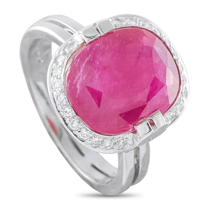 18K White Gold 0.22ct Diamond Ruby Halo Ring