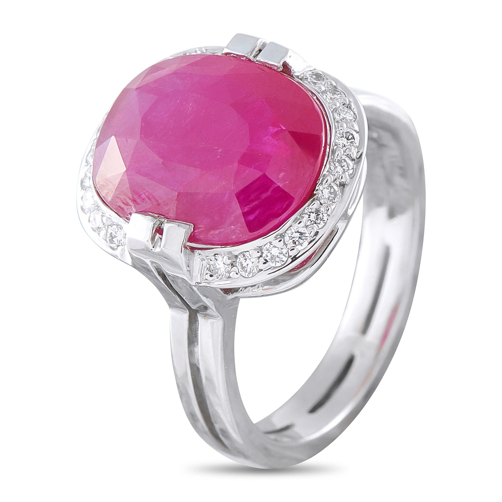 18K White Gold 0.22ct Diamond Ruby Halo Ring