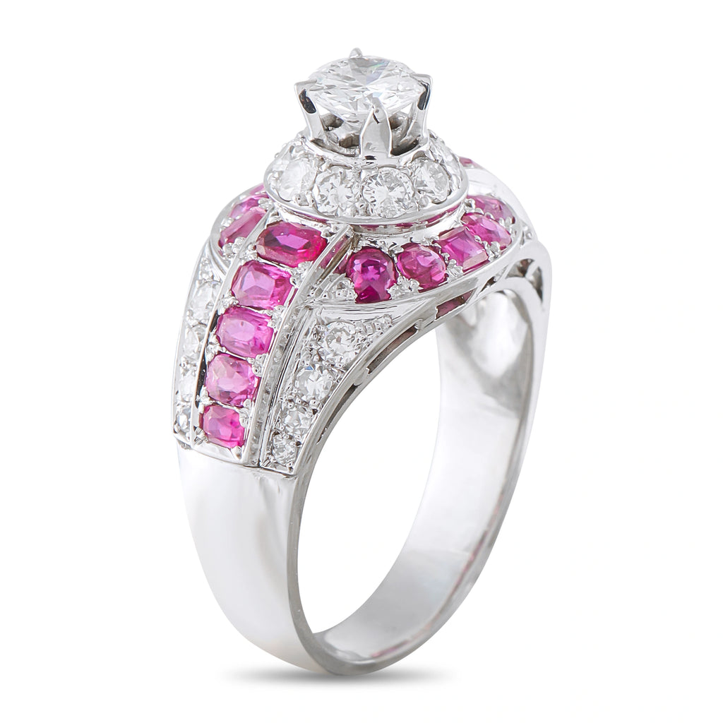 18K White Gold 1.47ct Diamond and Ruby Ring