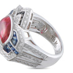 18K White Gold 0.88ct Diamond, Ruby and Sapphire Geometric Cocktail Ring