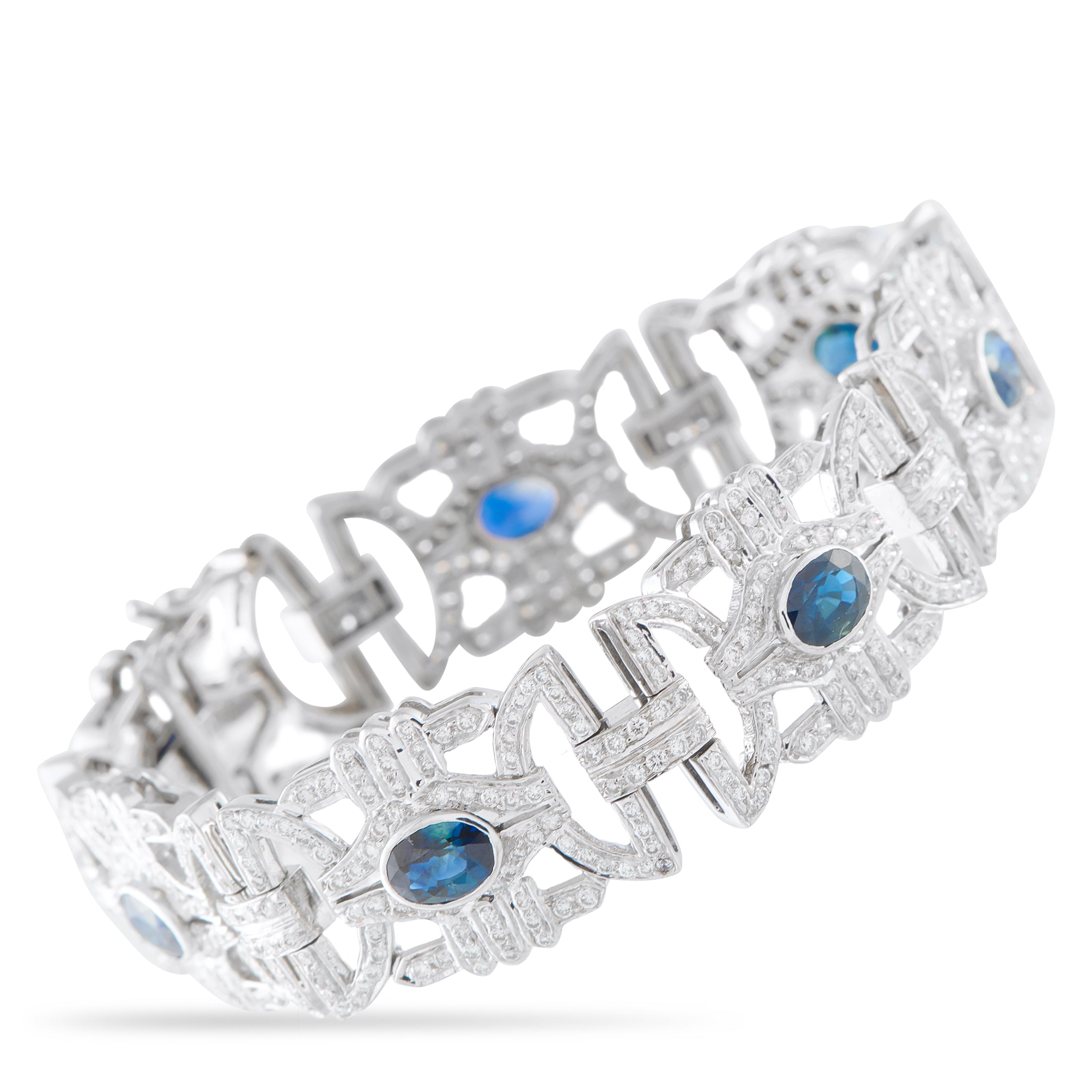 18K White Gold 4.50ct Diamond and Sapphire Bracelet