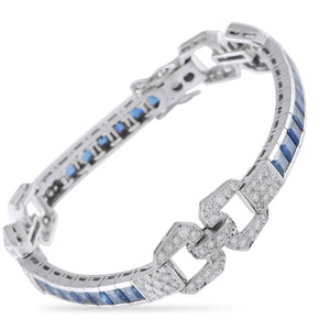 18K White Gold 2.75ct Diamond and Sapphire Art Deco Bracelet