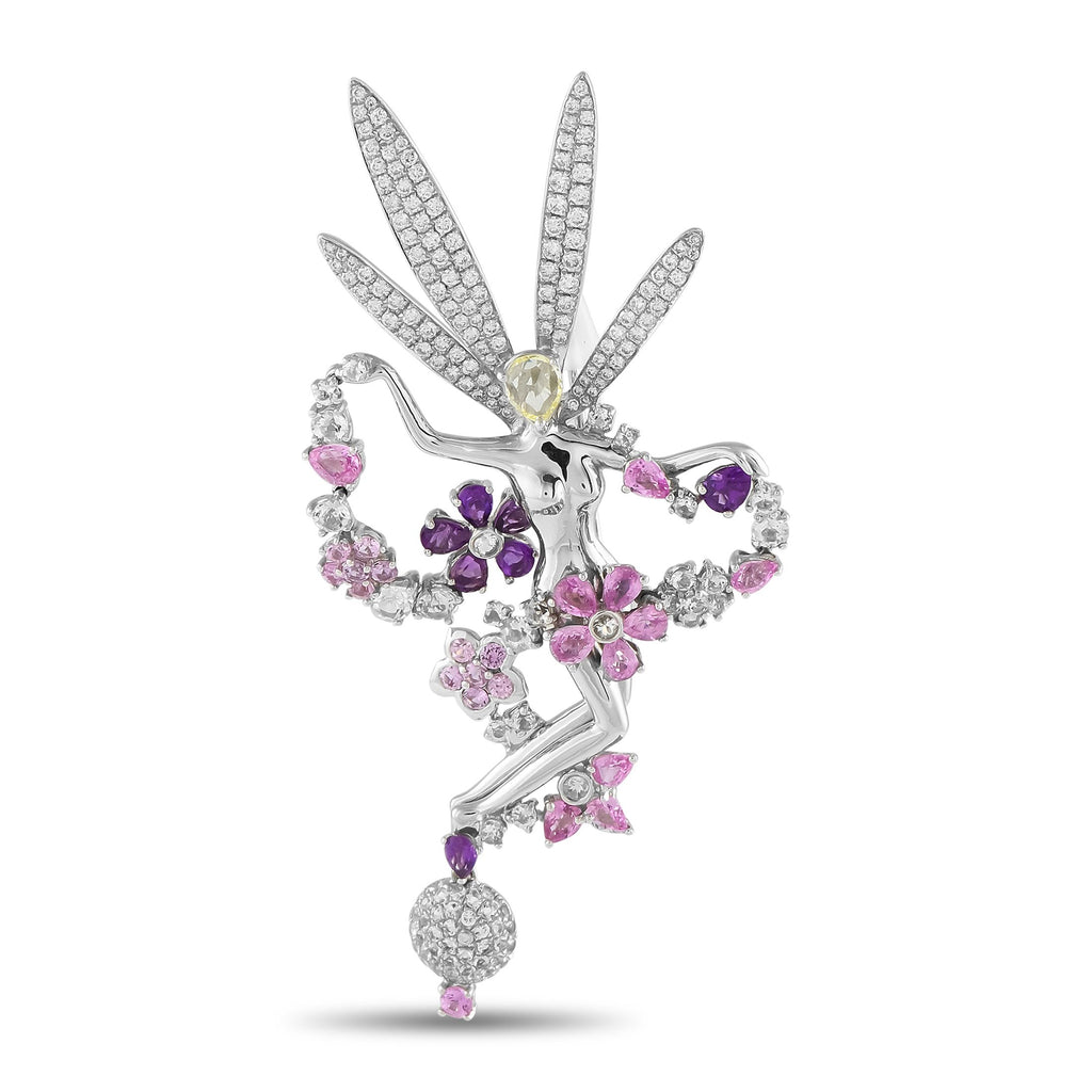 Exclusive 18K White Gold 1.63ct Diamond and Sapphire Fairy Brooch — This luxury brooch will instantly capture your imaginatio