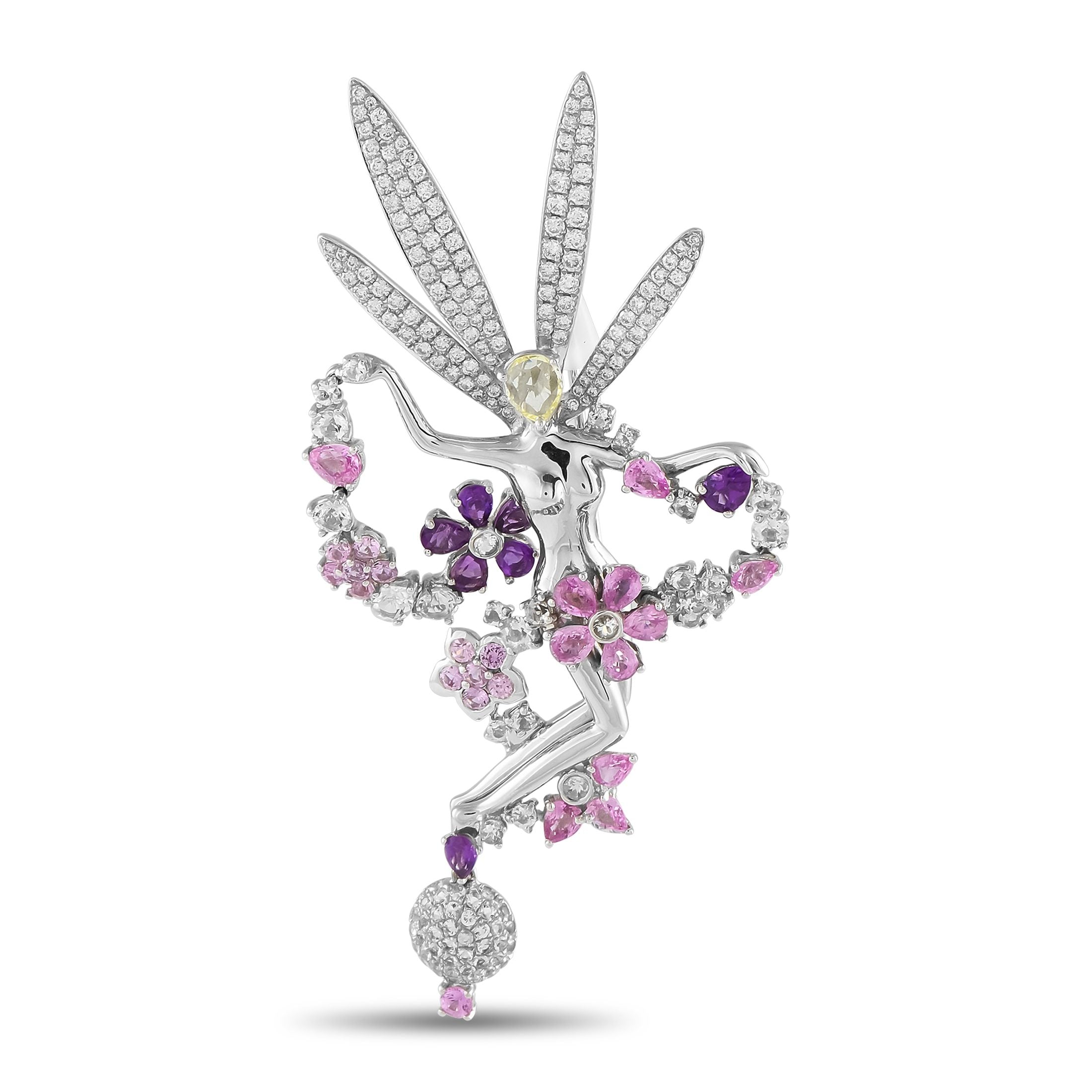Exclusive 18K White Gold 1.63ct Diamond and Sapphire Fairy Brooch — This luxury brooch will instantly capture your imaginatio