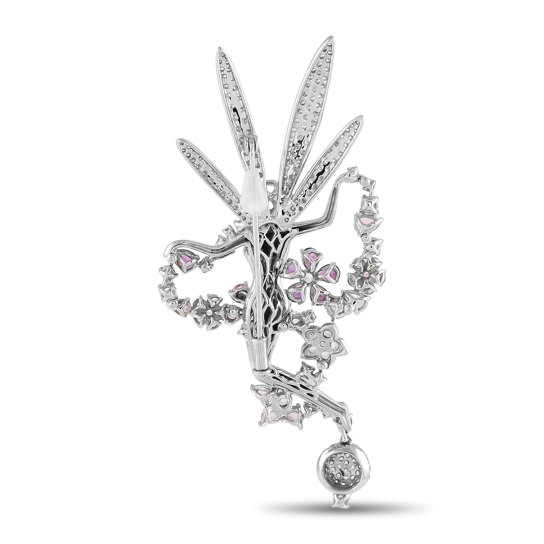 Exclusive 18K White Gold 1.63ct Diamond and Sapphire Fairy Brooch