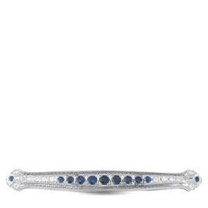 18K White Gold 0.60ct Diamond and Sapphire Art Deco Bar Brooch