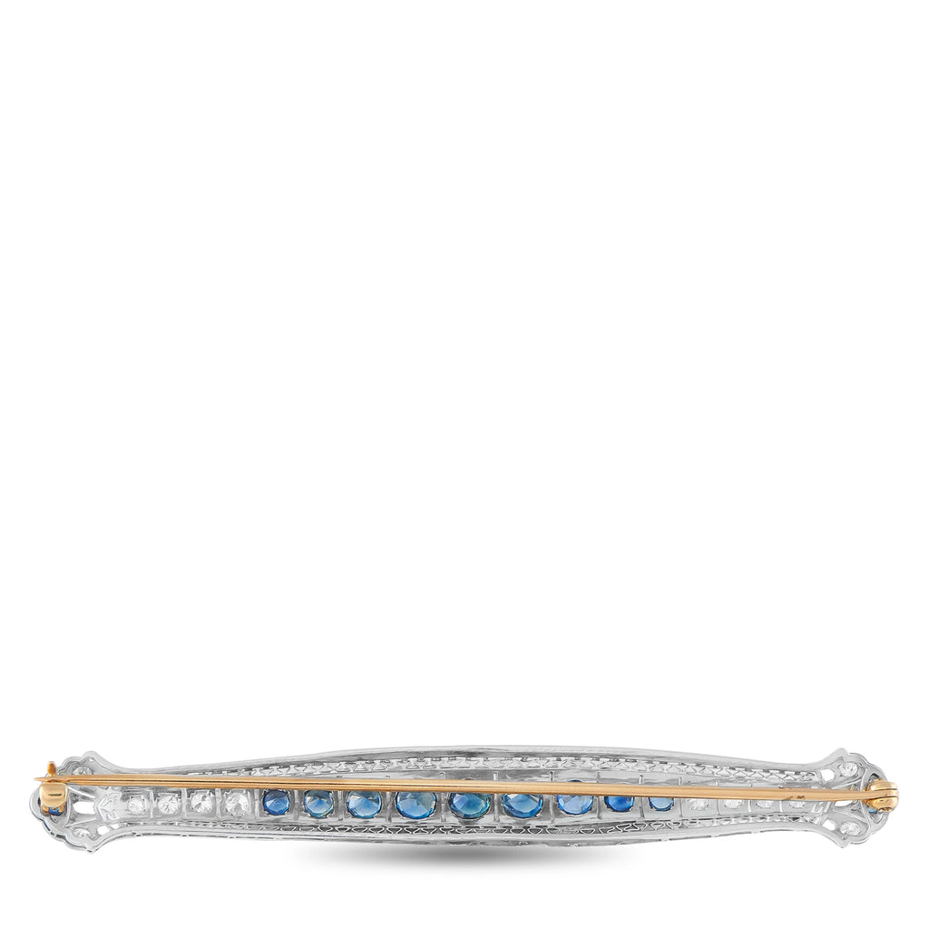18K White Gold 0.60ct Diamond and Sapphire Art Deco Bar Brooch