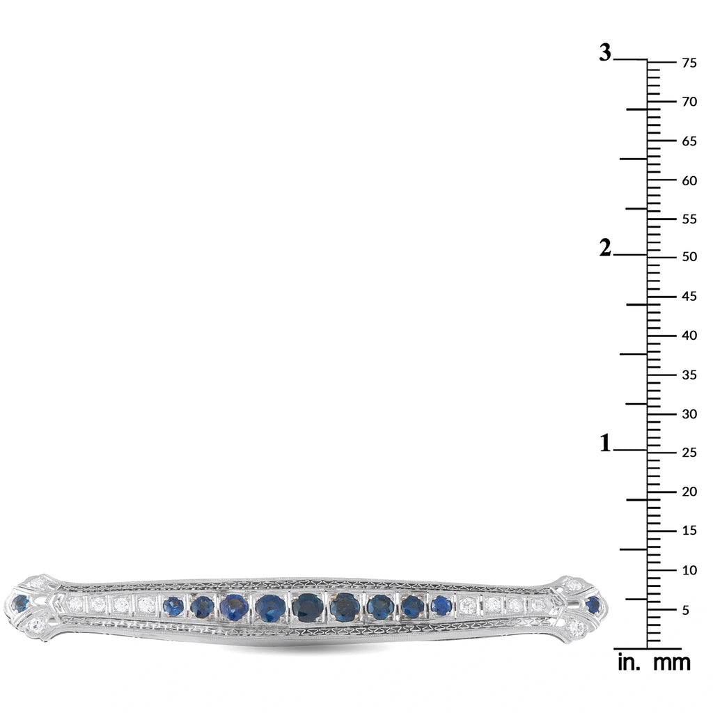 18K White Gold 0.60ct Diamond and Sapphire Art Deco Bar Brooch
