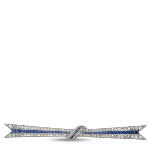 18K White Gold 2.10ct Diamond and Sapphire Art Deco Bow Brooch
