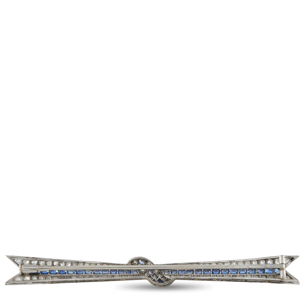 18K White Gold 2.10ct Diamond and Sapphire Art Deco Bow Brooch