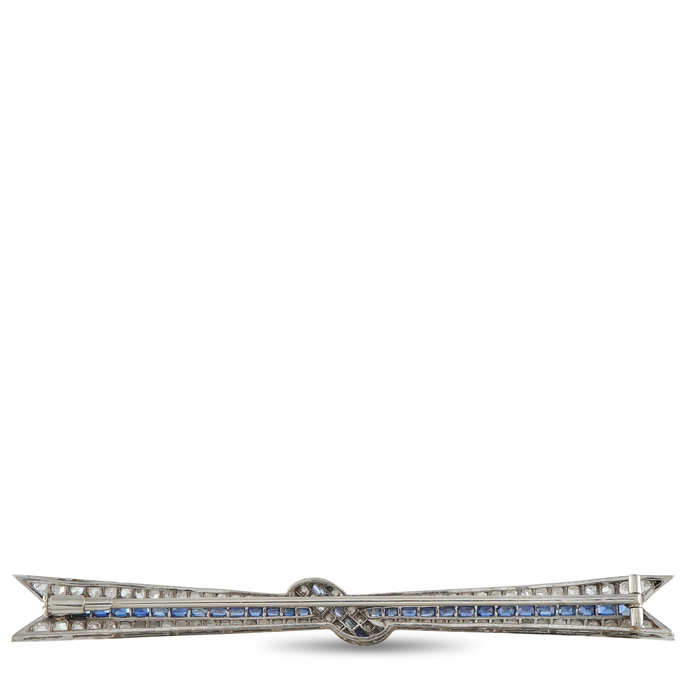 18K White Gold 2.10ct Diamond and Sapphire Art Deco Bow Brooch