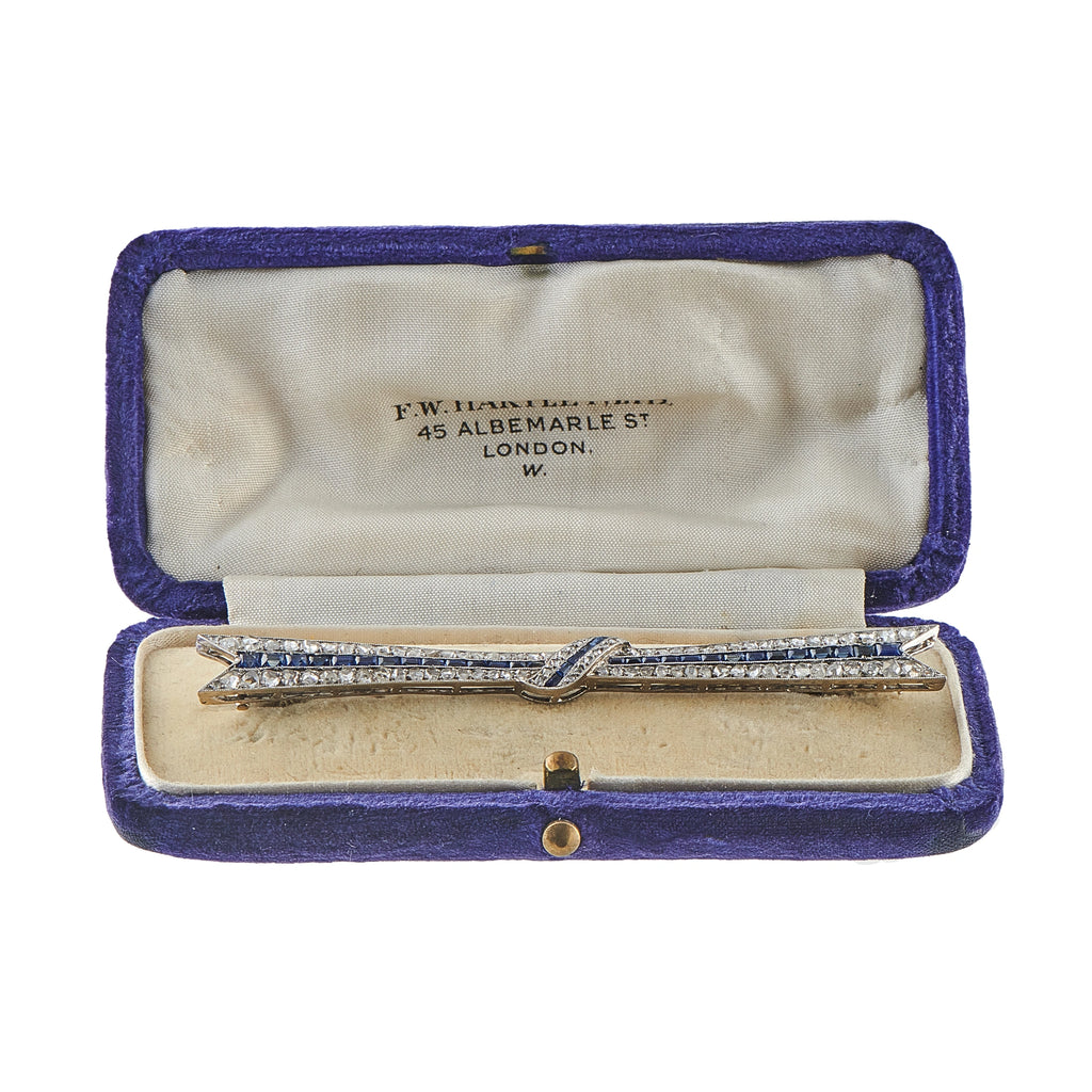 18K White Gold 2.10ct Diamond and Sapphire Art Deco Bow Brooch