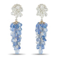 Blue sapphire cluster dangle earrings with white gold flower tops and teardrop stones