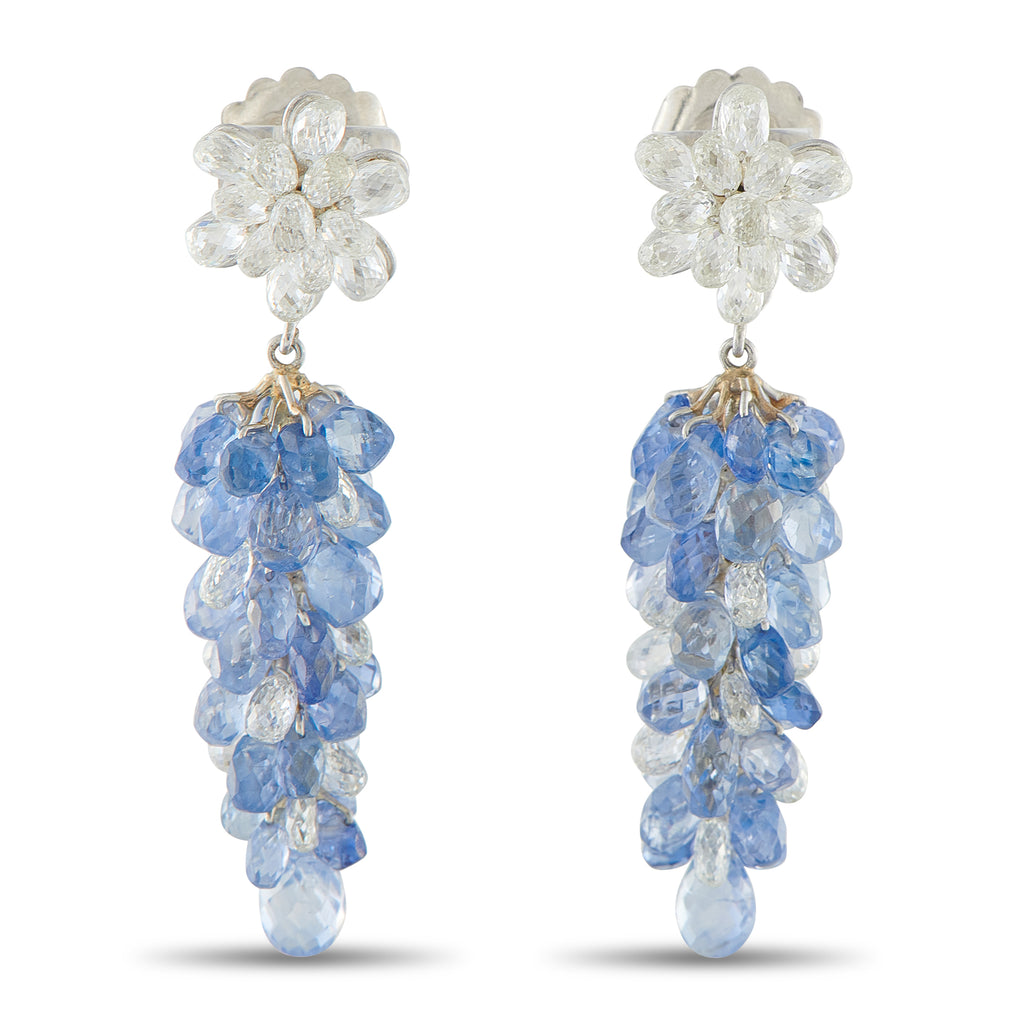 18K White Gold 5.0ct Diamond and Sapphire Dangle Earrings