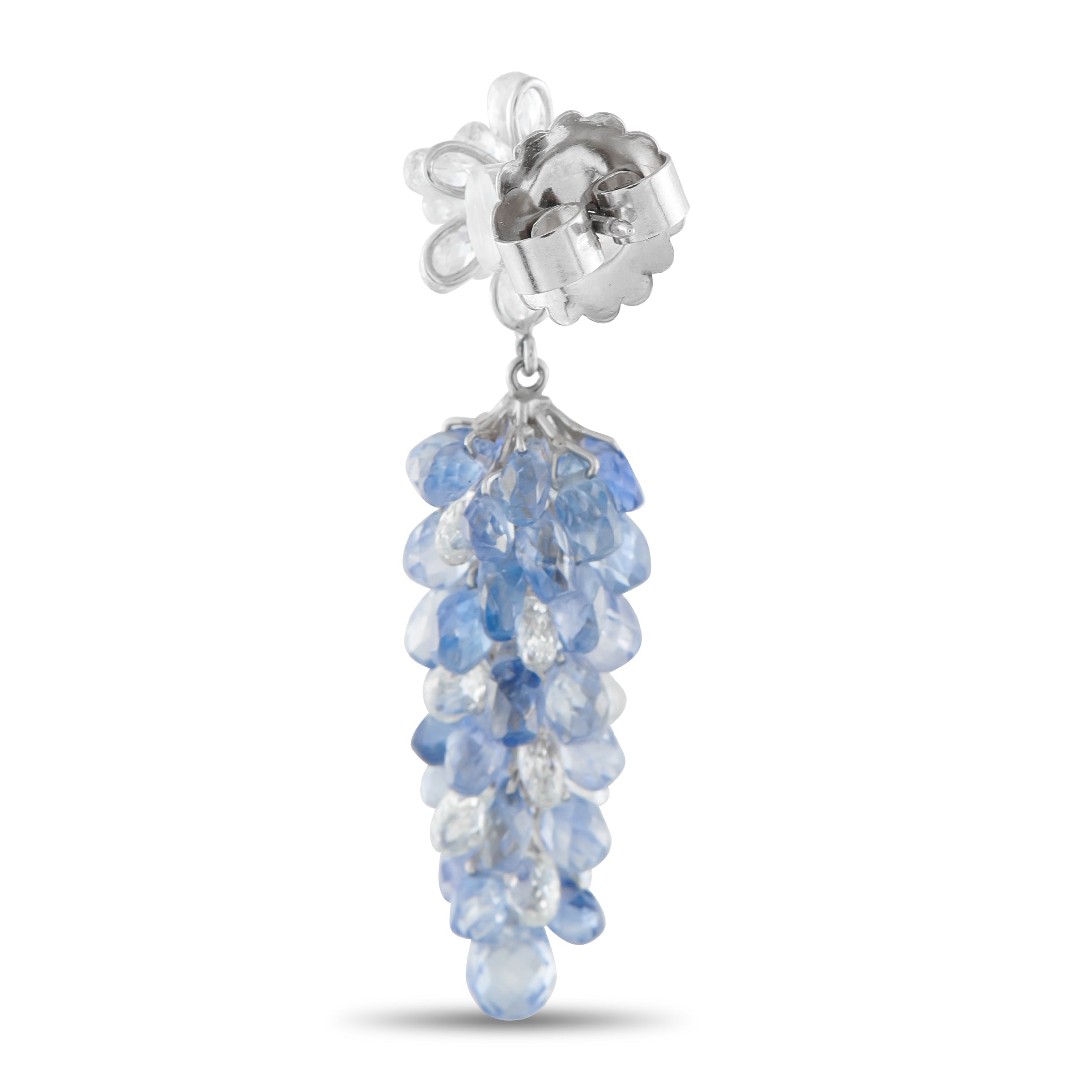 18K White Gold 5.0ct Diamond and Sapphire Dangle Earrings