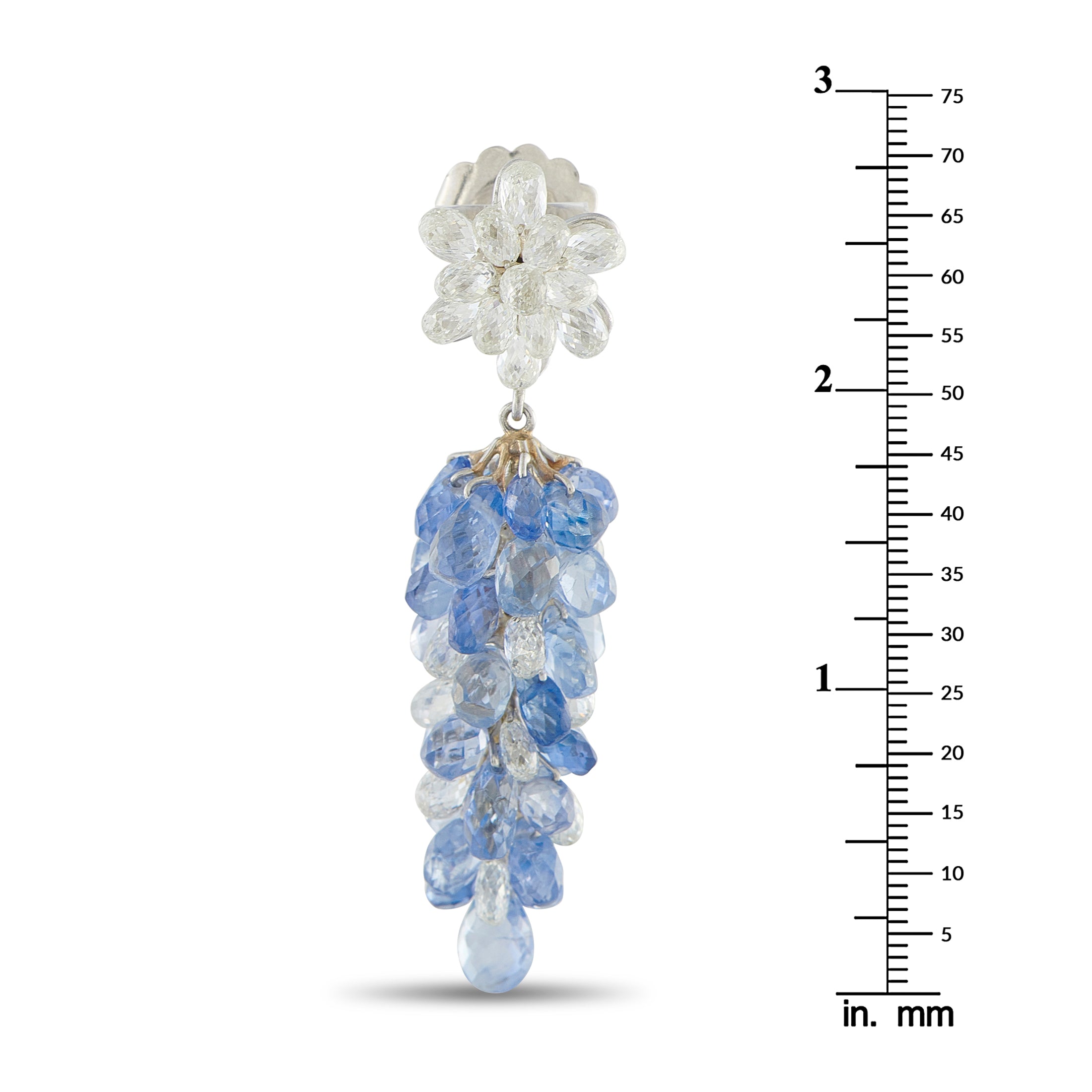 18K White Gold 5.0ct Diamond and Sapphire Dangle Earrings