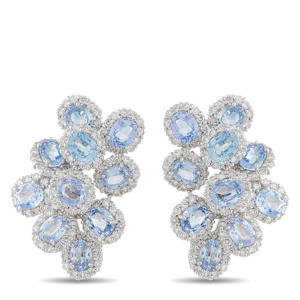 18K White Gold 3.0ct Diamond and Sapphire Clip-On Earrings