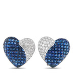 18K White Gold 1.75ct Diamond and Sapphire Heart Clip-On Earrings