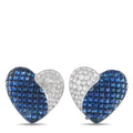 Heart clip earring with blue sapphire heart and white diamond accents, 18K white gold