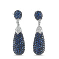 18K white gold drop earrings with sapphire pavé and diamond accents