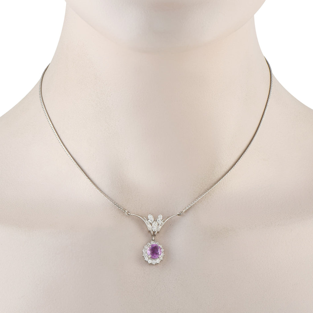 Exclusive 18K White Gold 0.64ct Diamond and Sapphire Necklace