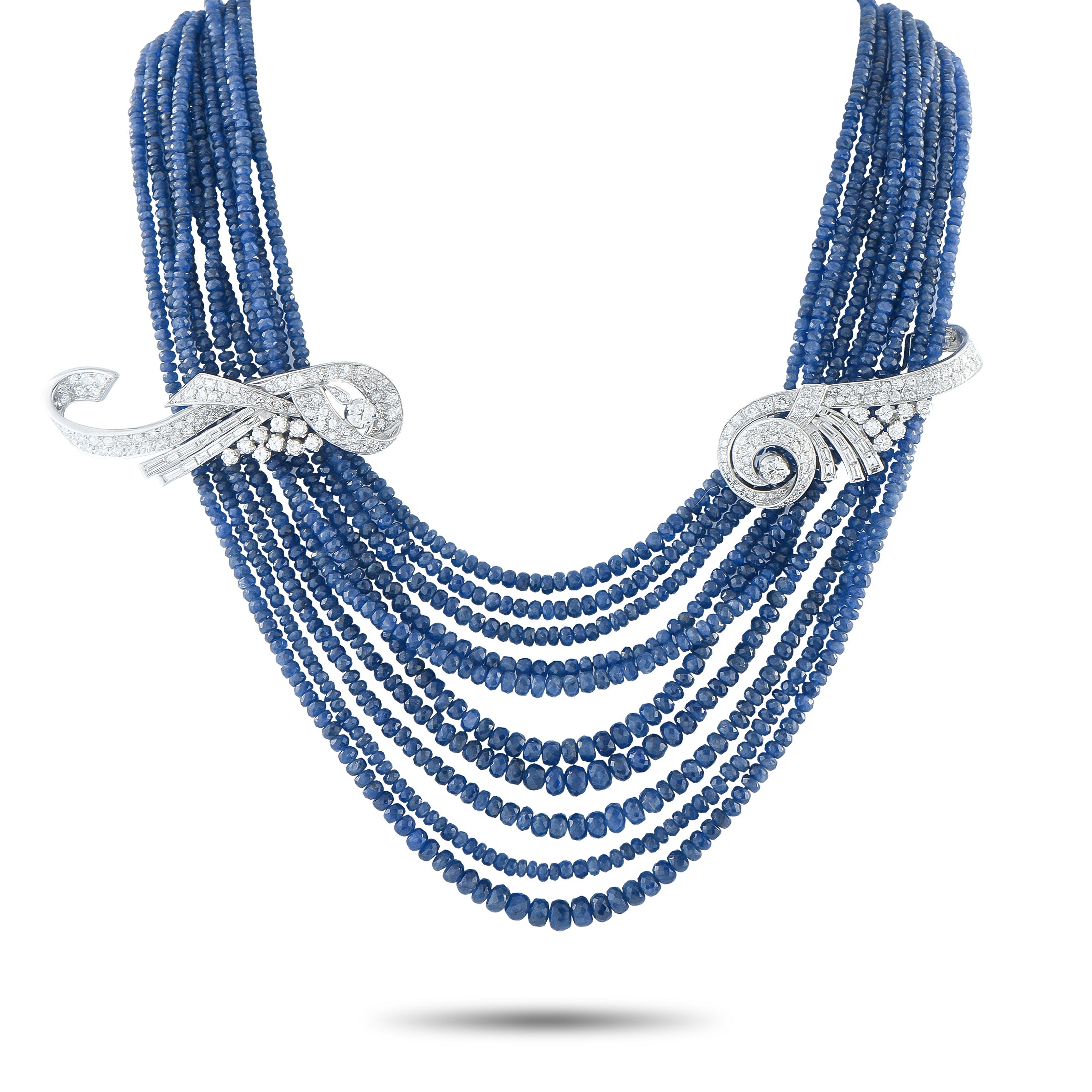 Exclusive 18K White Gold 9.75ct Diamond and 400.0ct Sapphire Multi-StrandNecklace MF12-090525 – Rich color and brilliant spar