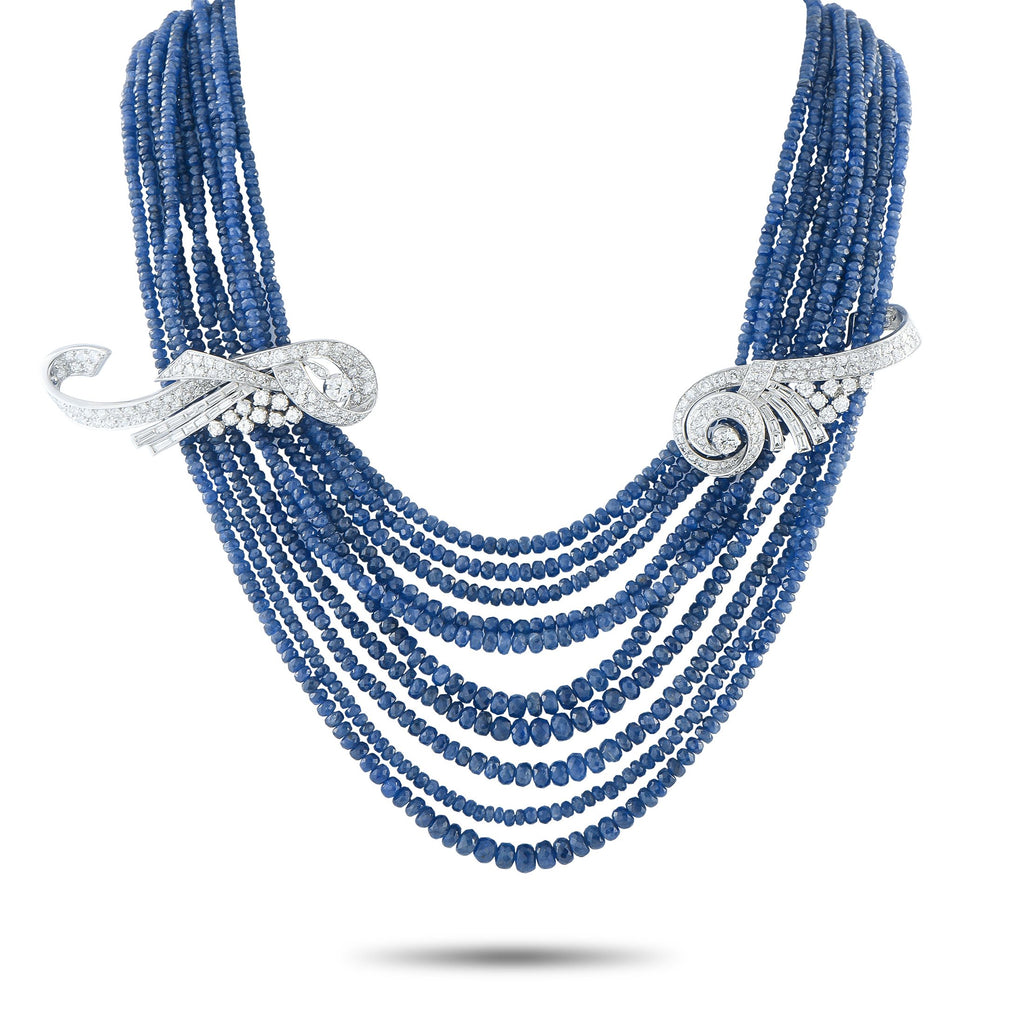 Exclusive 18K White Gold 9.75ct Diamond and 400.0ct Sapphire Multi-StrandNecklace MF12-090525 – Rich color and brilliant spar