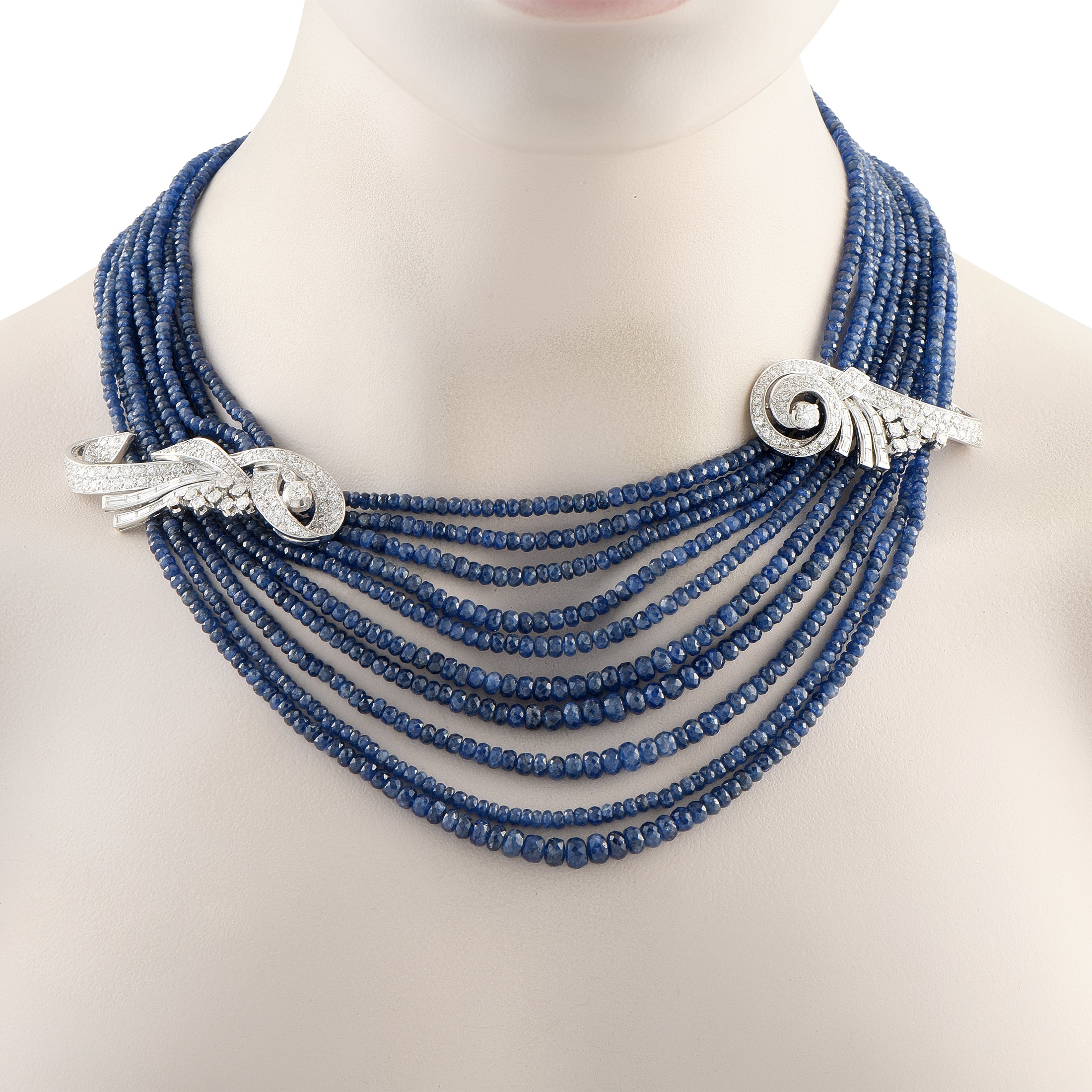 18K White Gold 9.75ct Diamond and 400.0ct Sapphire Multi-StrandNecklace MF12-090525