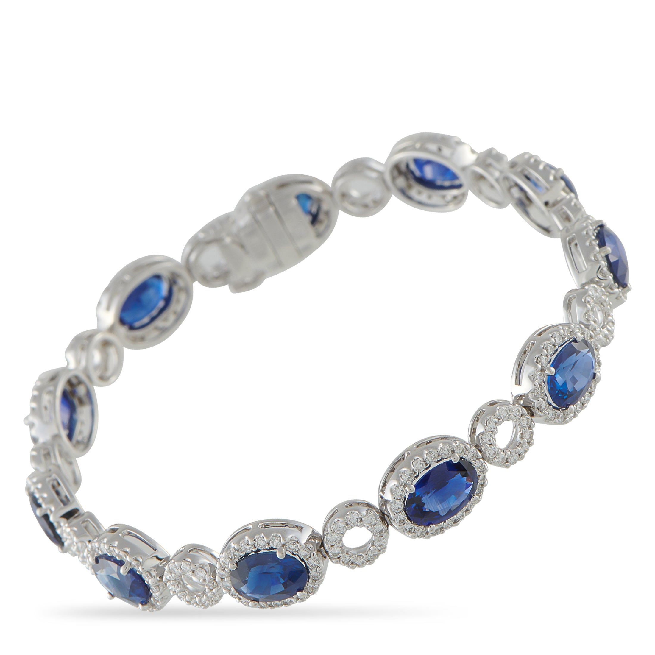 Exclusive 18K White Gold 2.50ct Diamond and Sapphire Bracelet – This luxury bracelet will add a stylish pop of color to any e