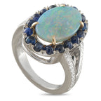 18K White Gold 0.70ct Diamond, Sapphire, and Opal Ring