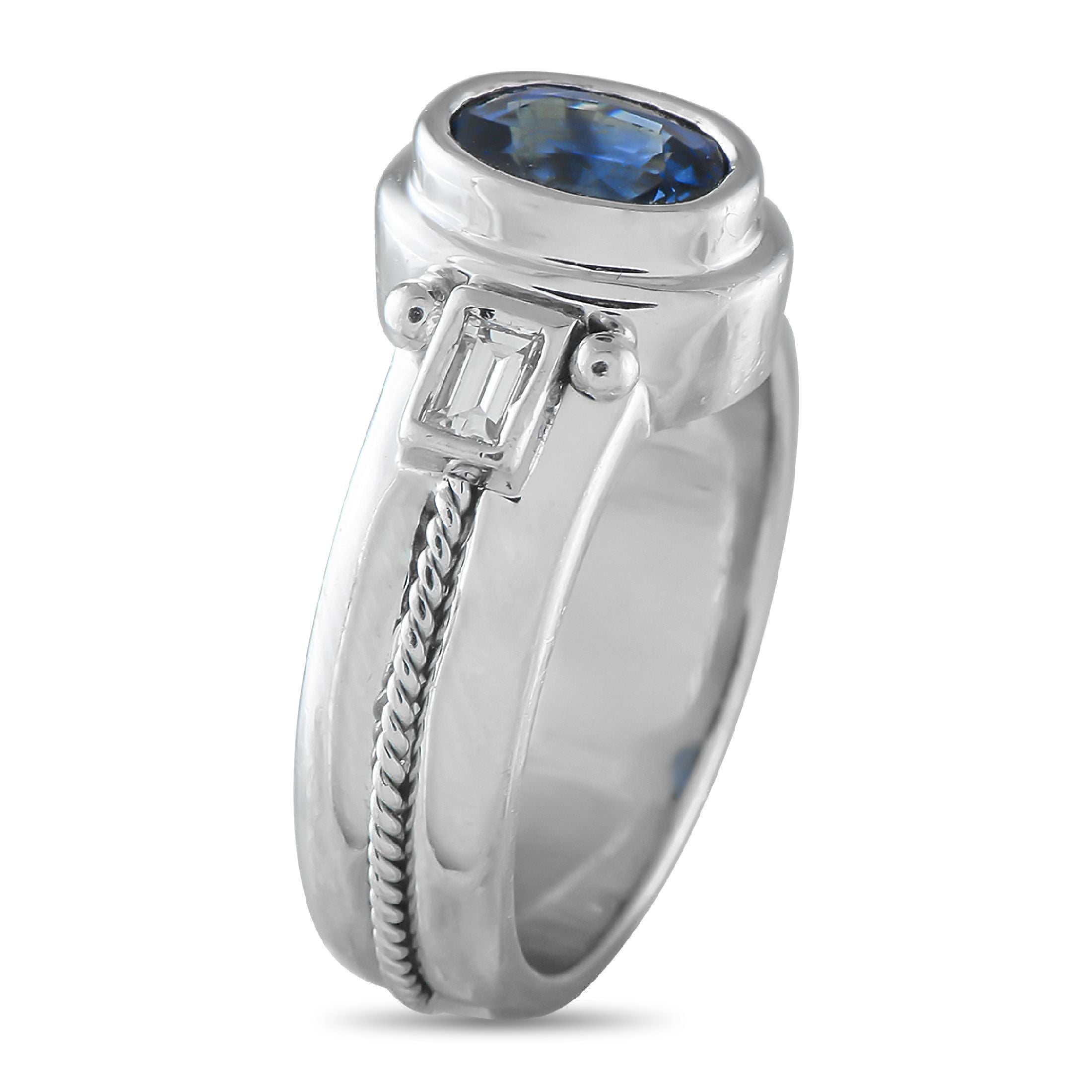 Exclusive 18K White Gold 0.32ct Diamond and Sapphire Ring