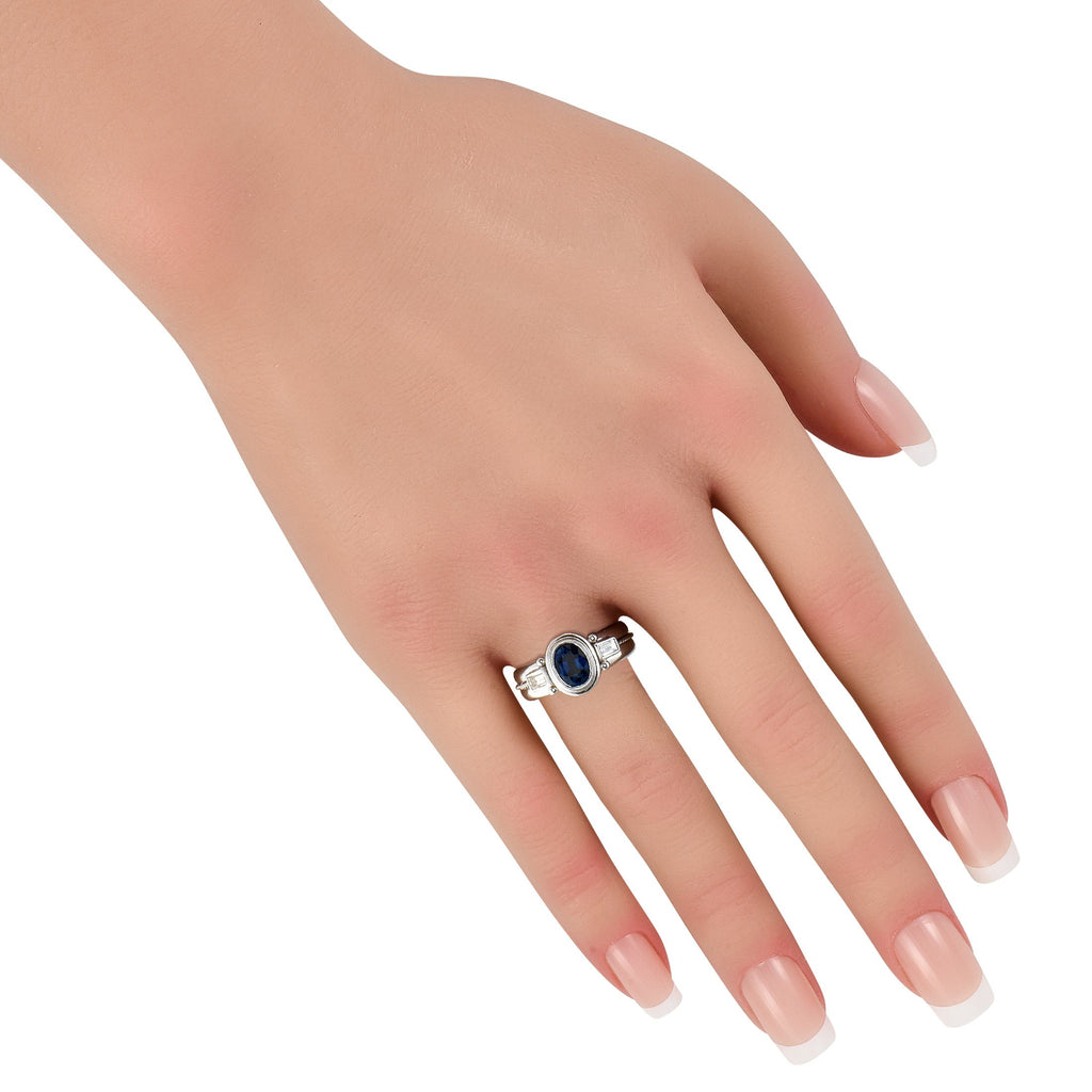 Exclusive 18K White Gold 0.32ct Diamond and Sapphire Ring