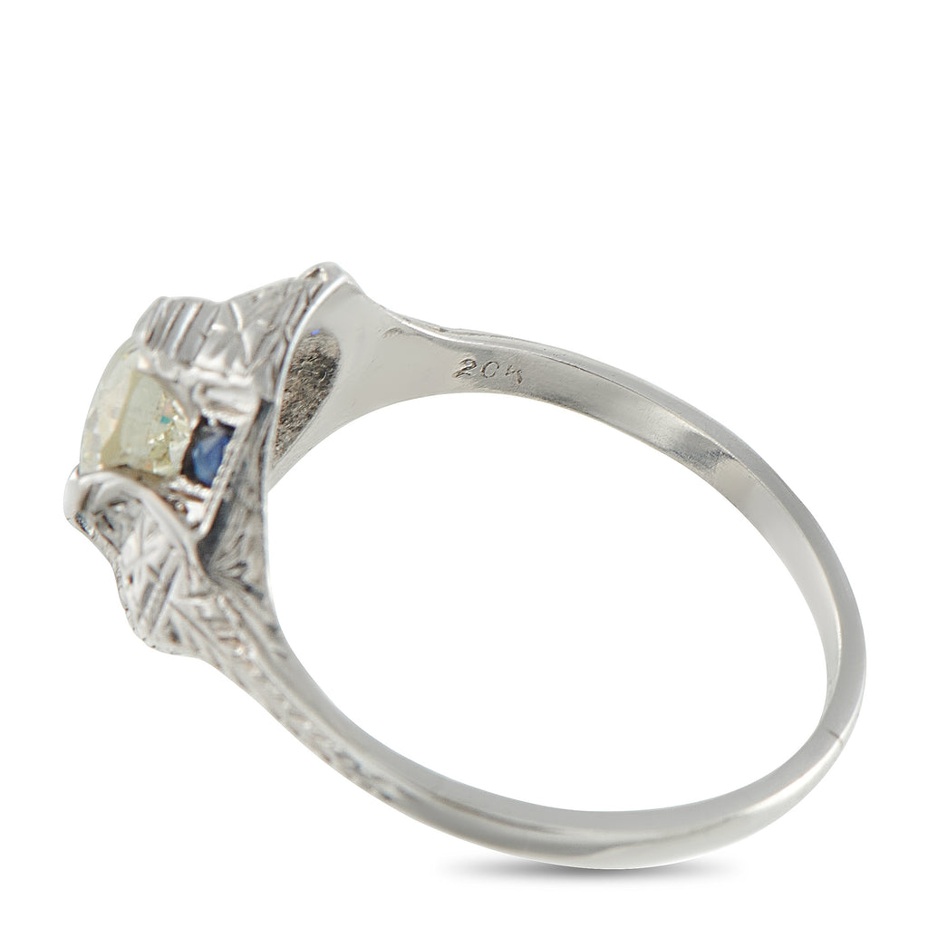 18K White Gold 0.99ct Diamond and Sapphire Octagon Ring