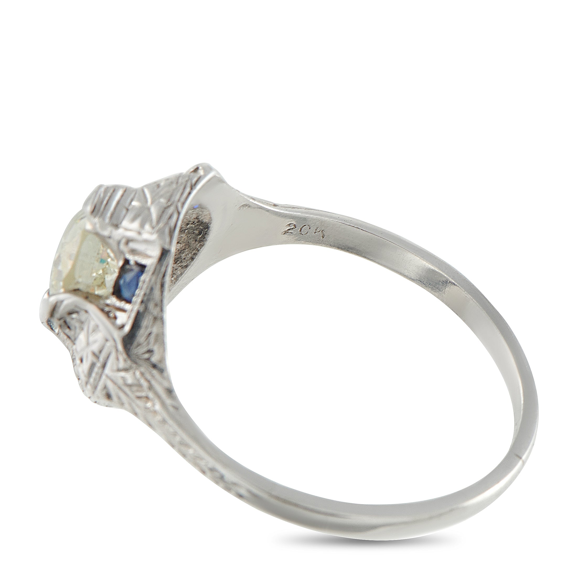 18K White Gold 0.99ct Diamond and Sapphire Octagon Ring