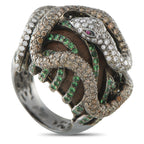 18K White Gold 2.25ct Diamond and Sapphire Snake Ring