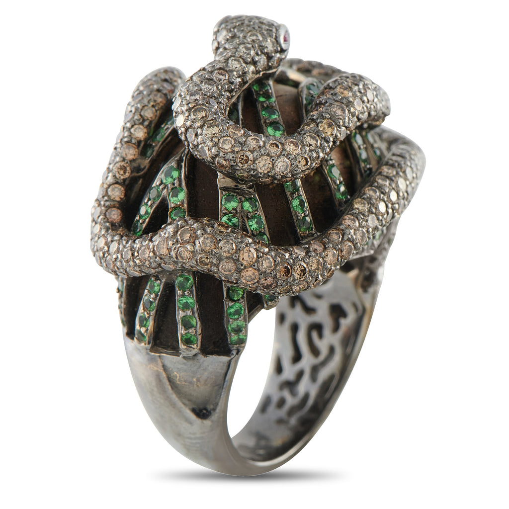 18K White Gold 2.25ct Diamond and Sapphire Snake Ring