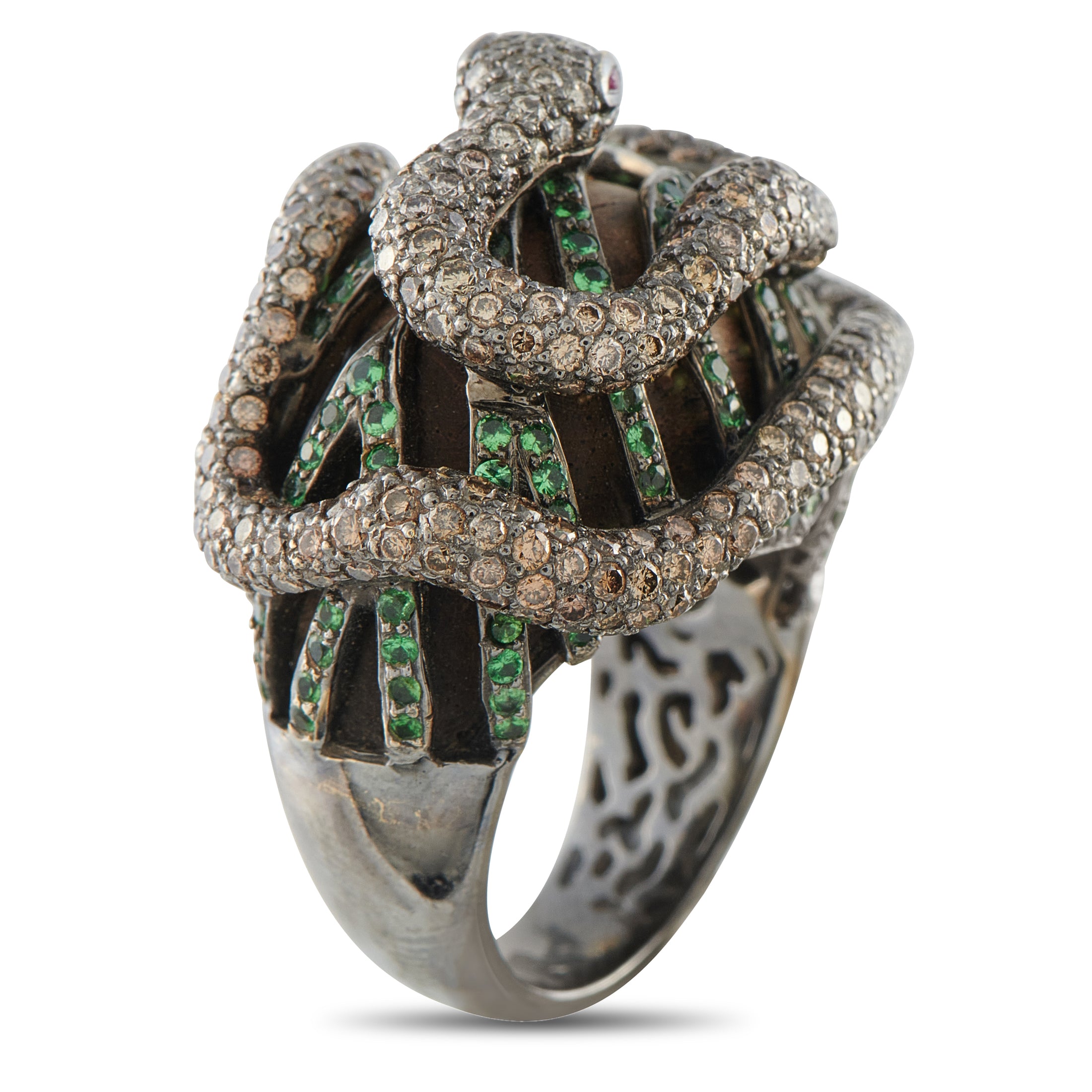 18K White Gold 2.25ct Diamond and Sapphire Snake Ring