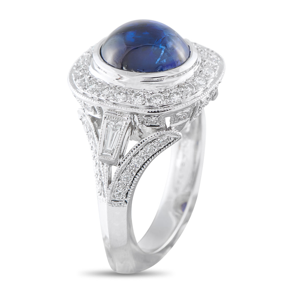 18K White Gold 0.85ct Diamond and Sapphire Ring