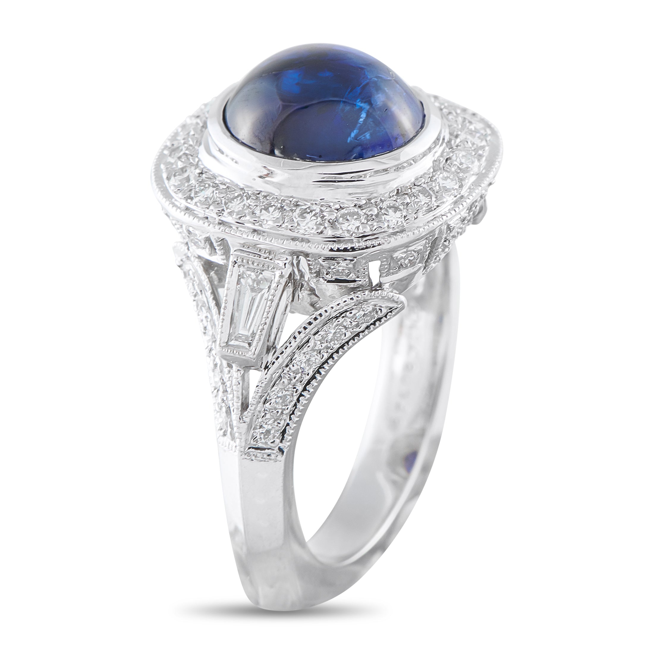 18K White Gold 0.85ct Diamond and Sapphire Ring