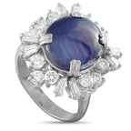 Exclusive  18K White Gold 1.20ct Diamond and Sapphire Cabochon Halo Ring