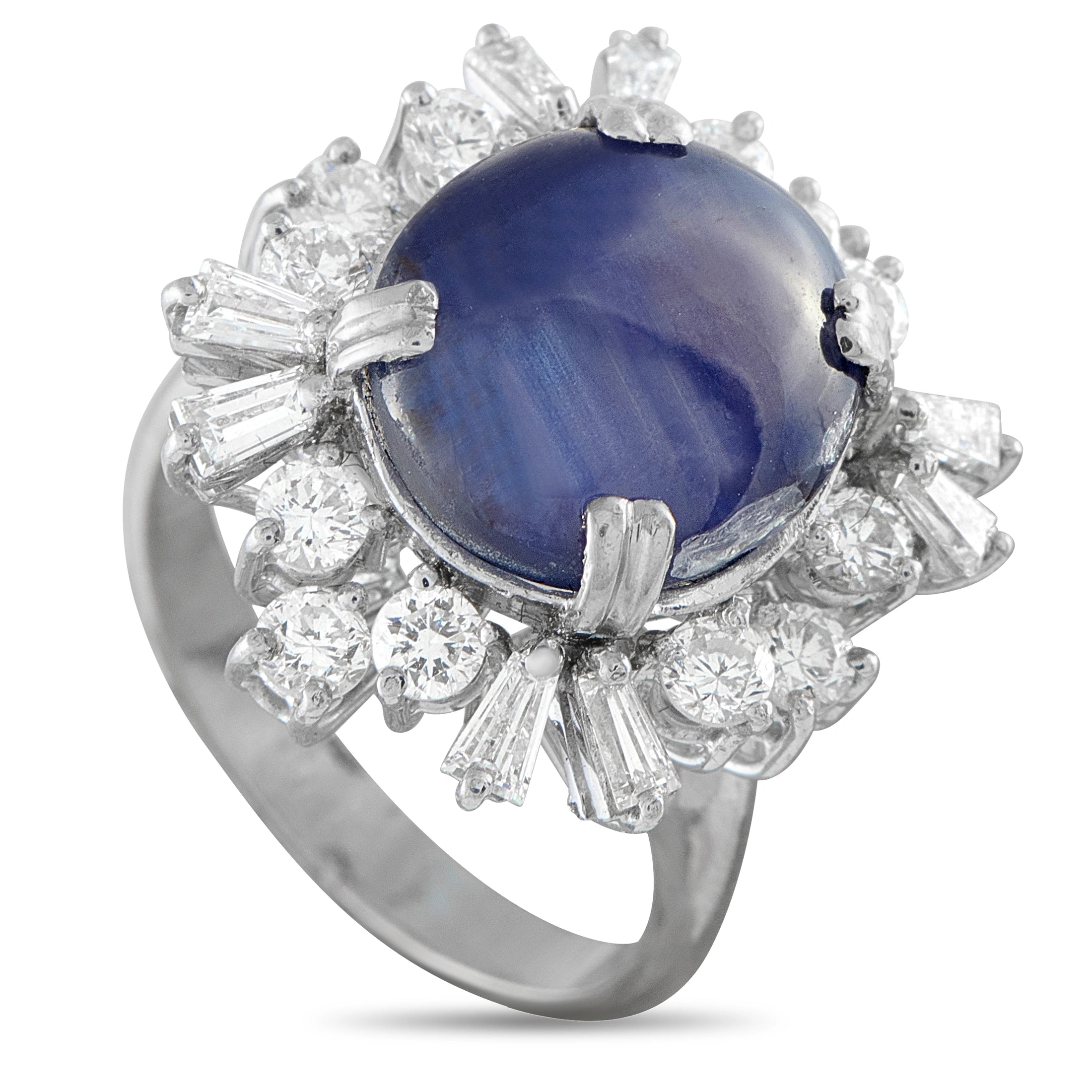 Exclusive  18K White Gold 1.20ct Diamond and Sapphire Cabochon Halo Ring