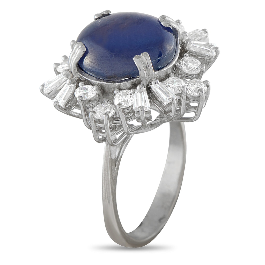 18K White Gold 1.20ct Diamond and Sapphire Cabochon Halo Ring