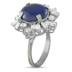 18K White Gold 1.20ct Diamond and Sapphire Cabochon Halo Ring